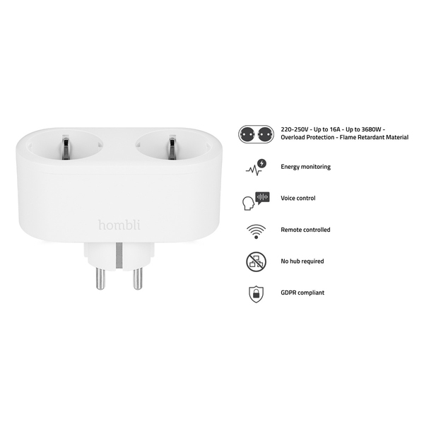 Hombli Smart Socket Duo - smart uttag, Wi-Fi, vit