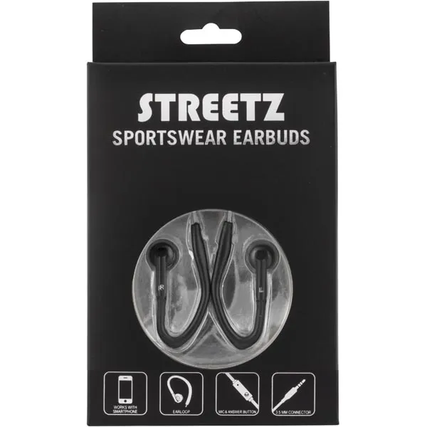 STREETZ urheilukuulokkeet mic &amp; vastausnappi, 3,5mm, korvasanka, musta