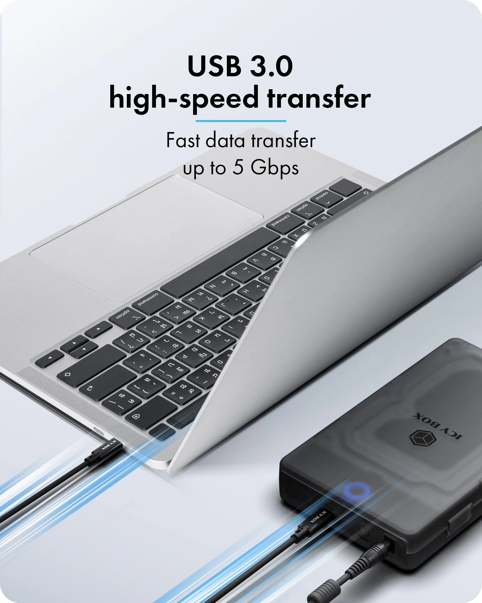 ICYBOX IB-388-CU3 2,5" / 3,5" HDD/SSD-extern kapsling, 1-facks, USB 3.2 Gen 1, USB-C, UASP-st&ouml;d, svart/transparent