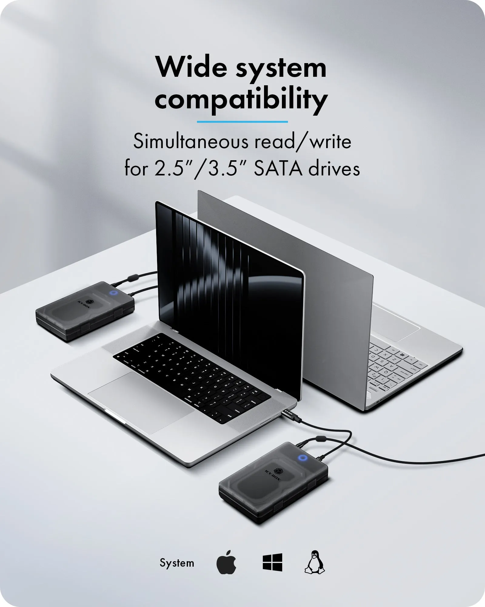 ICYBOX IB-388-CU3 2,5" / 3,5" HDD/SSD-extern kapsling, 1-facks, USB 3.2 Gen 1, USB-C, UASP-st&ouml;d, svart/transparent