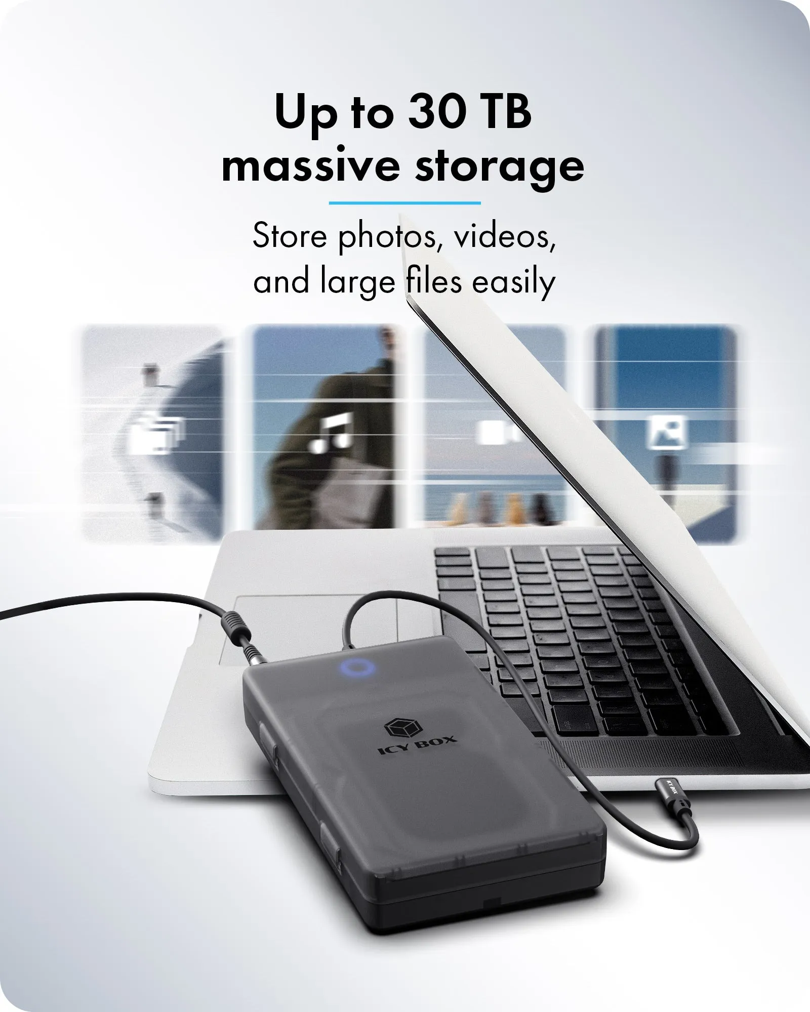 ICYBOX IB-388-CU3 2,5" / 3,5" HDD/SSD-extern kapsling, 1-facks, USB 3.2 Gen 1, USB-C, UASP-st&ouml;d, svart/transparent