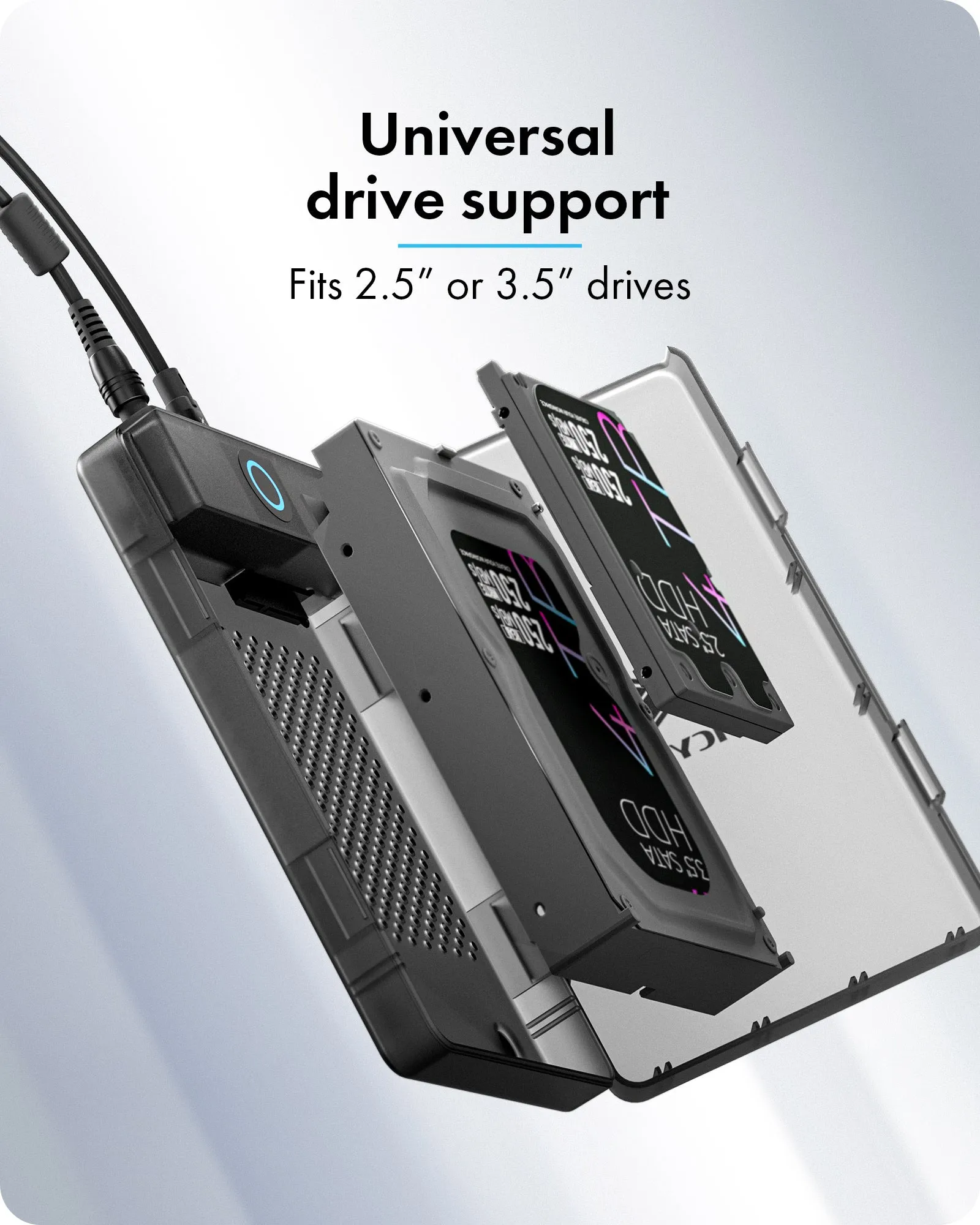 ICYBOX IB-388-CU3 2,5" / 3,5" HDD/SSD-extern kapsling, 1-facks, USB 3.2 Gen 1, USB-C, UASP-st&ouml;d, svart/transparent