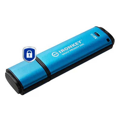 Kingston IronKey Vault Privacy 50C 32GB USB-C 3.2 Gen 1x1 - memory stick, Black, Blue