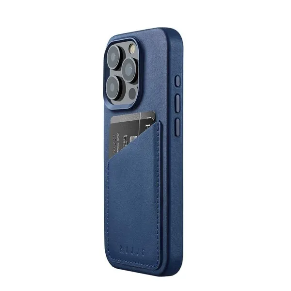 Mujjo Full Leather, iPhone 15 Pro - Wallet Case, Monaco Blue