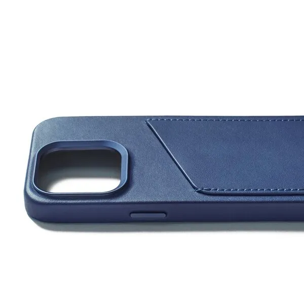 Mujjo Full Leather, iPhone 15 Pro - Wallet Case, Monaco Blue