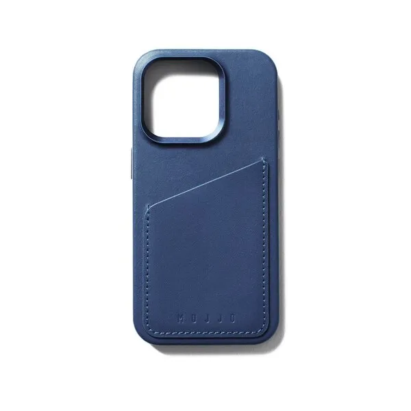 Mujjo Full Leather, iPhone 15 Pro - Wallet Case, Monaco Blue
