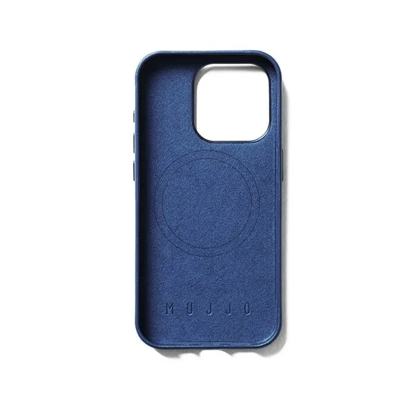 Mujjo Full Leather, iPhone 15 Pro - Wallet Case, Monaco Blue