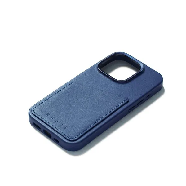 Mujjo Full Leather, iPhone 15 Pro - Wallet Case, Monaco Blue