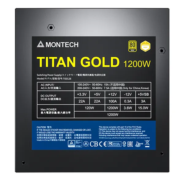 Montech TITAN GOLD 1200W -virtalähde, 80 Plus Gold Montech TITAN GOLD 1200W -virtalähde, 80 Plus Gold