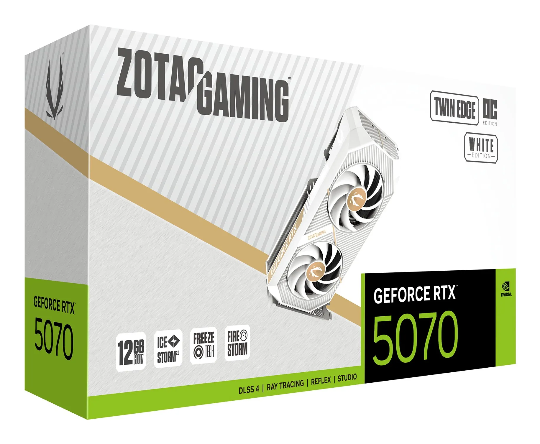 ZOTAC GeForce RTX 5070 Twin Edge OC White Edition 12 Gt -näytönohjain ZOTAC GeForce RTX 5070 Twin Edge OC White Edition 12 Gt -näytönohjain