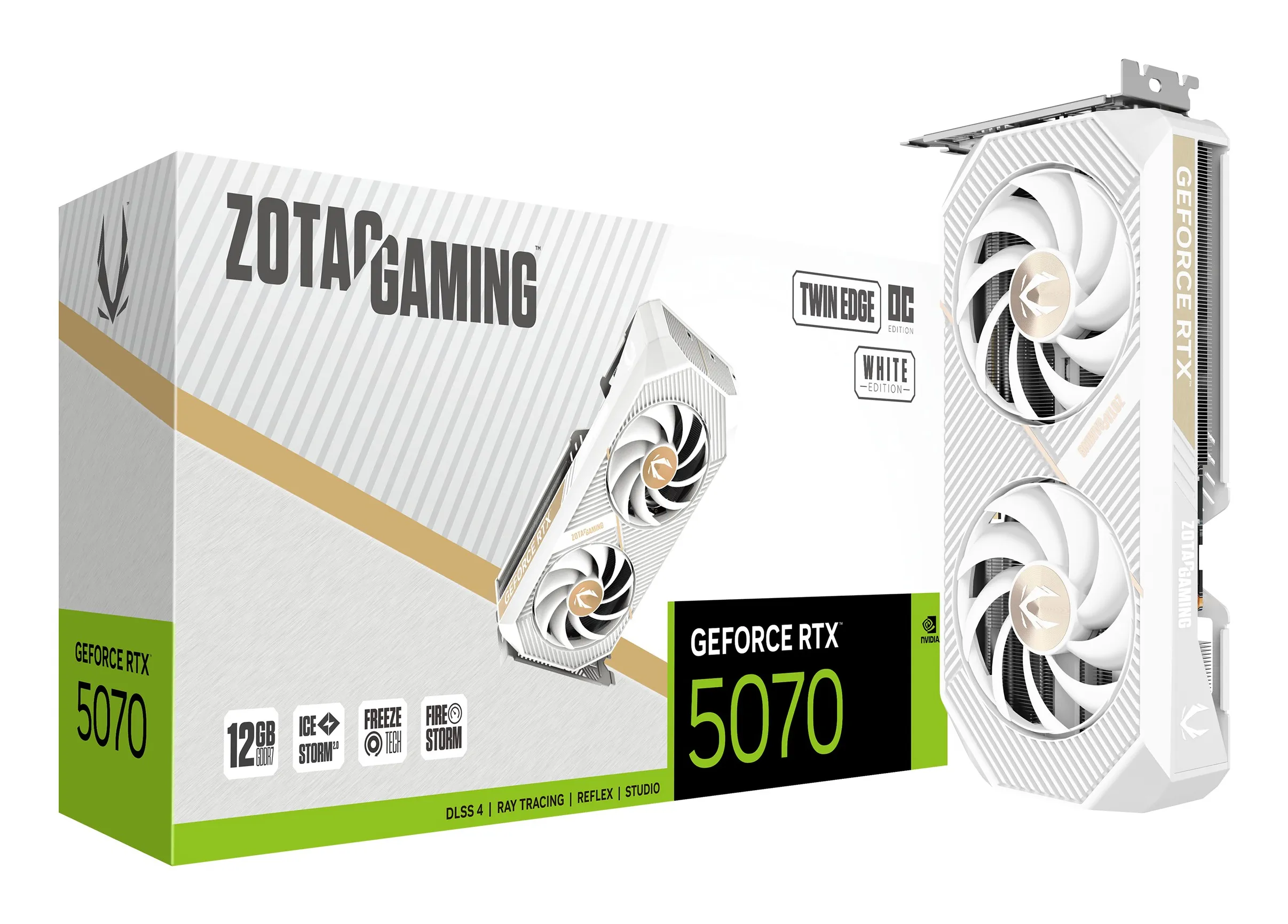 ZOTAC GeForce RTX 5070 Twin Edge OC White Edition 12 Gt -näytönohjain ZOTAC GeForce RTX 5070 Twin Edge OC White Edition 12 Gt -näytönohjain