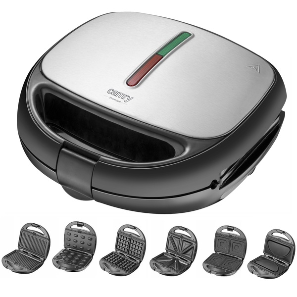 Adler Camry CR 3057 6-in-1 monitoimivoileip&auml;grilli, 1200 wattia, musta/hopea
