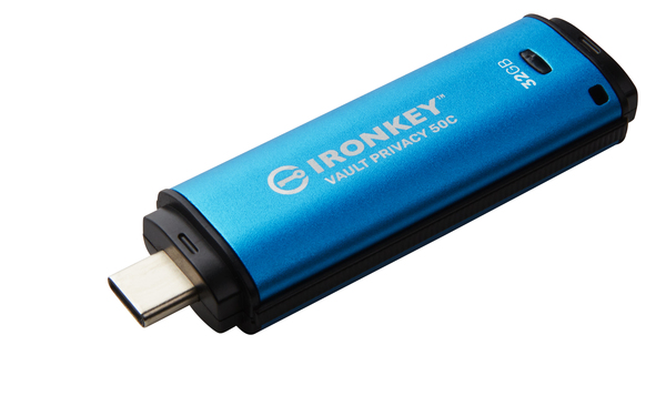 Kingston IronKey Vault Privacy 50C 32GB USB-C 3.2 Gen 1x1 - memory stick, Black, Blue