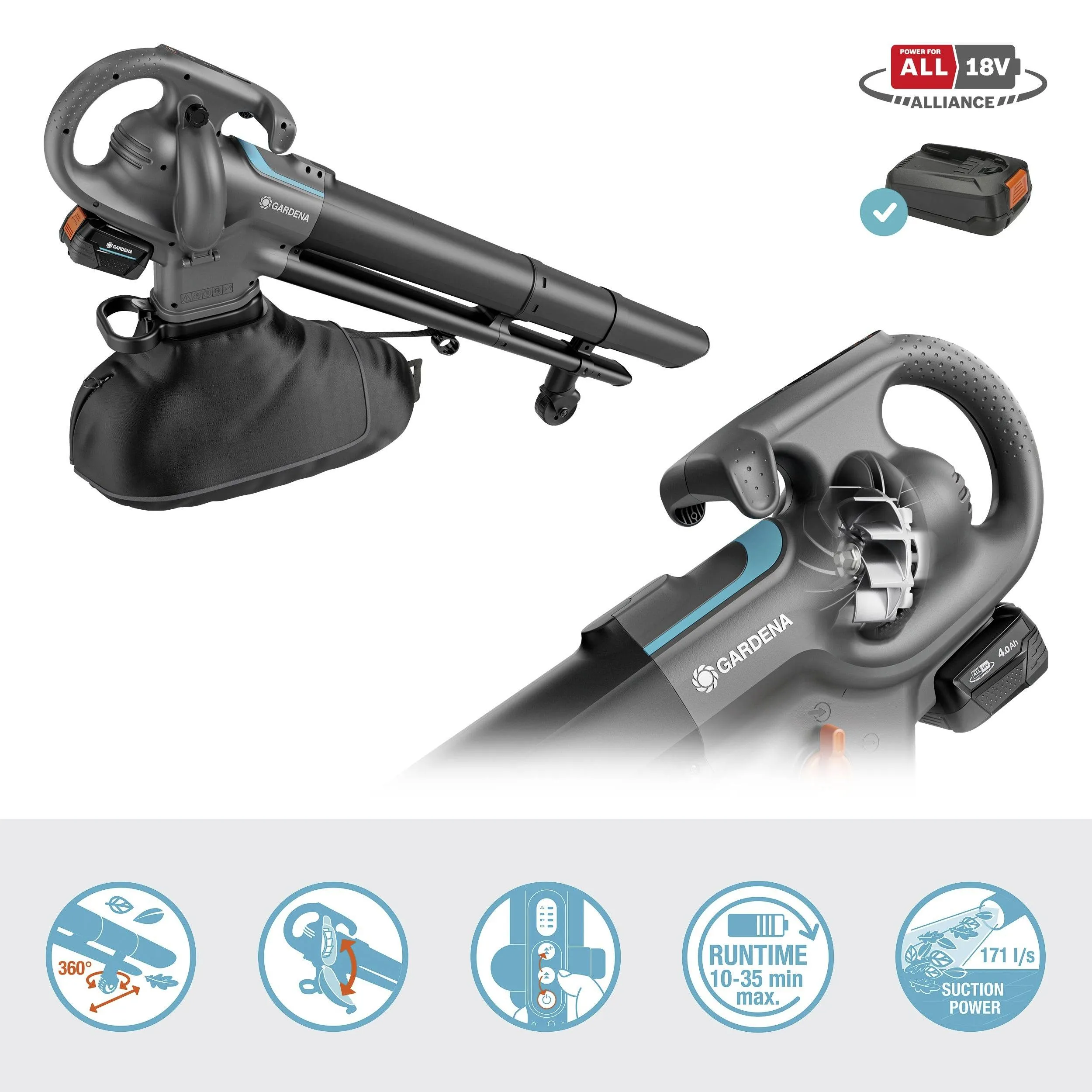 Gardena PowerJetCollect 18V P4A Set L&ouml;vdammsugare