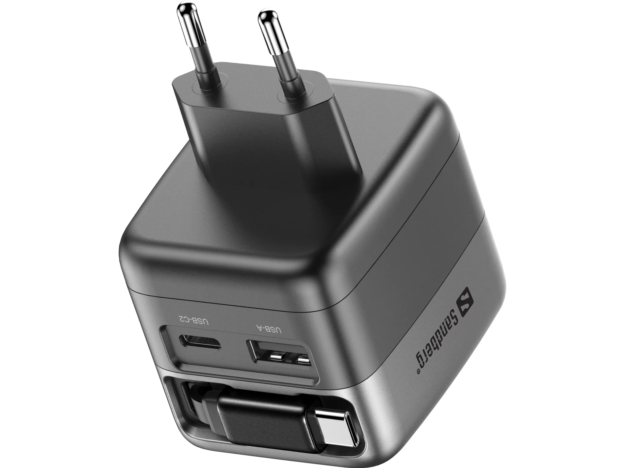 SANDBERG Travel Charger PD65W Display + Cable - Matkalaturi, Harmaa