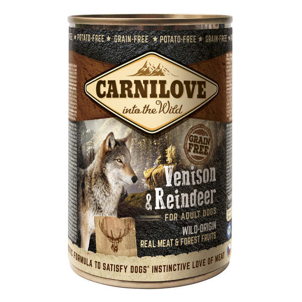 Carnilove Into the Wild Venison &amp; Reindeer, V&aring;tfoder f&ouml;r hund, Adult, Spannm&aring;lsfritt, 400 g