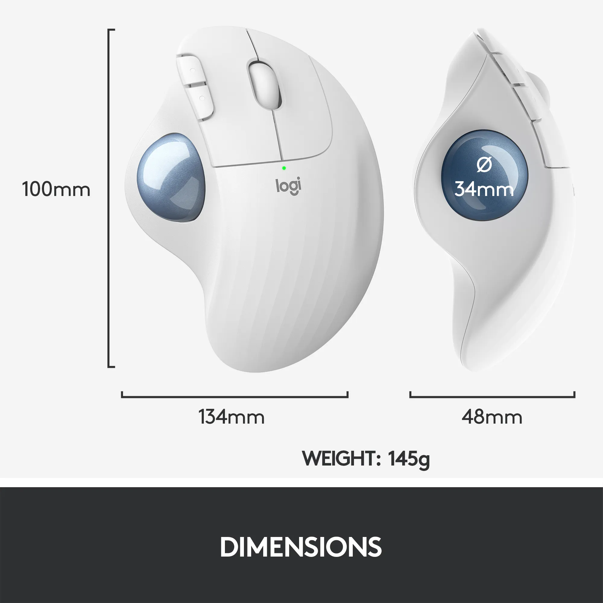 Logitech ERGO M575 -langaton pallohiiri, valkoinen