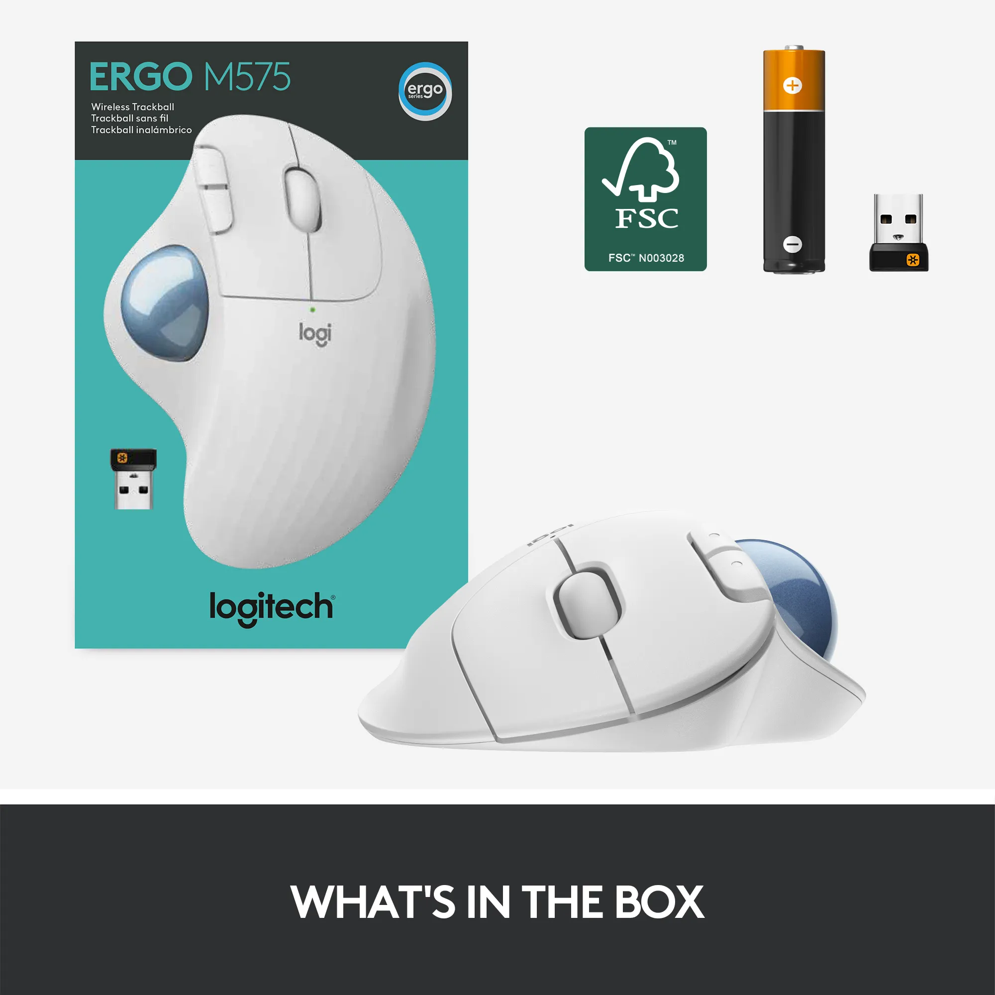 Logitech ERGO M575 - tr&aring;dl&ouml;s trackball-mus, vit