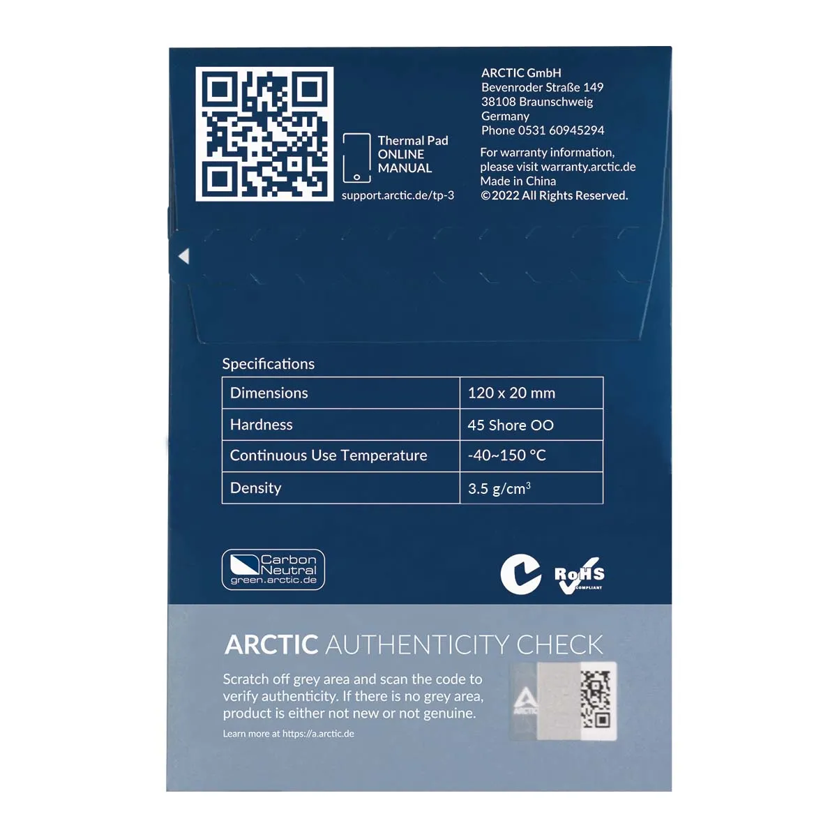 Arctic TP-3 120 x 20 x 0.5mm 4-pack Thermal Pad, Blue