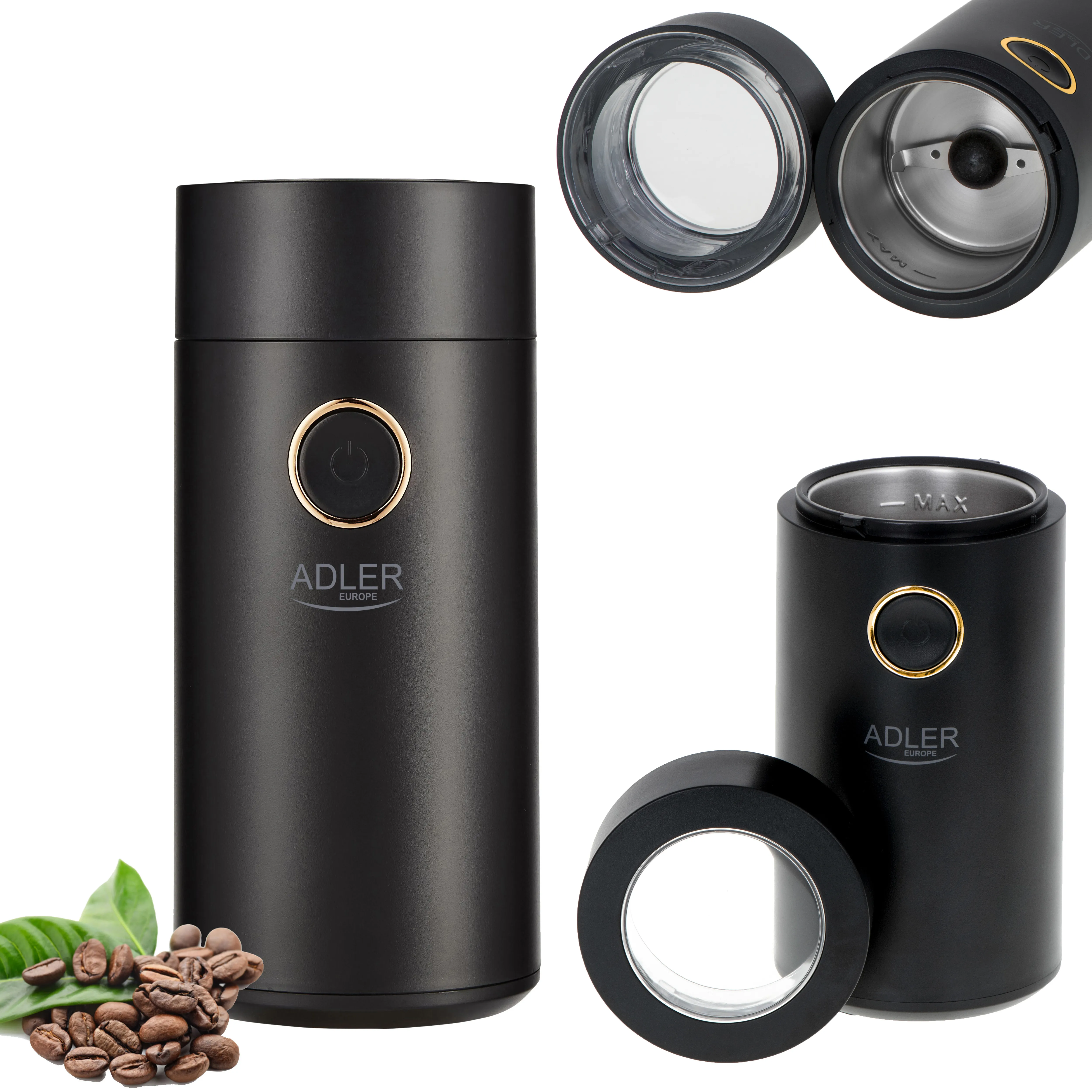 Adler AD 4446bg kaffekvarn 75 g, svart/guld