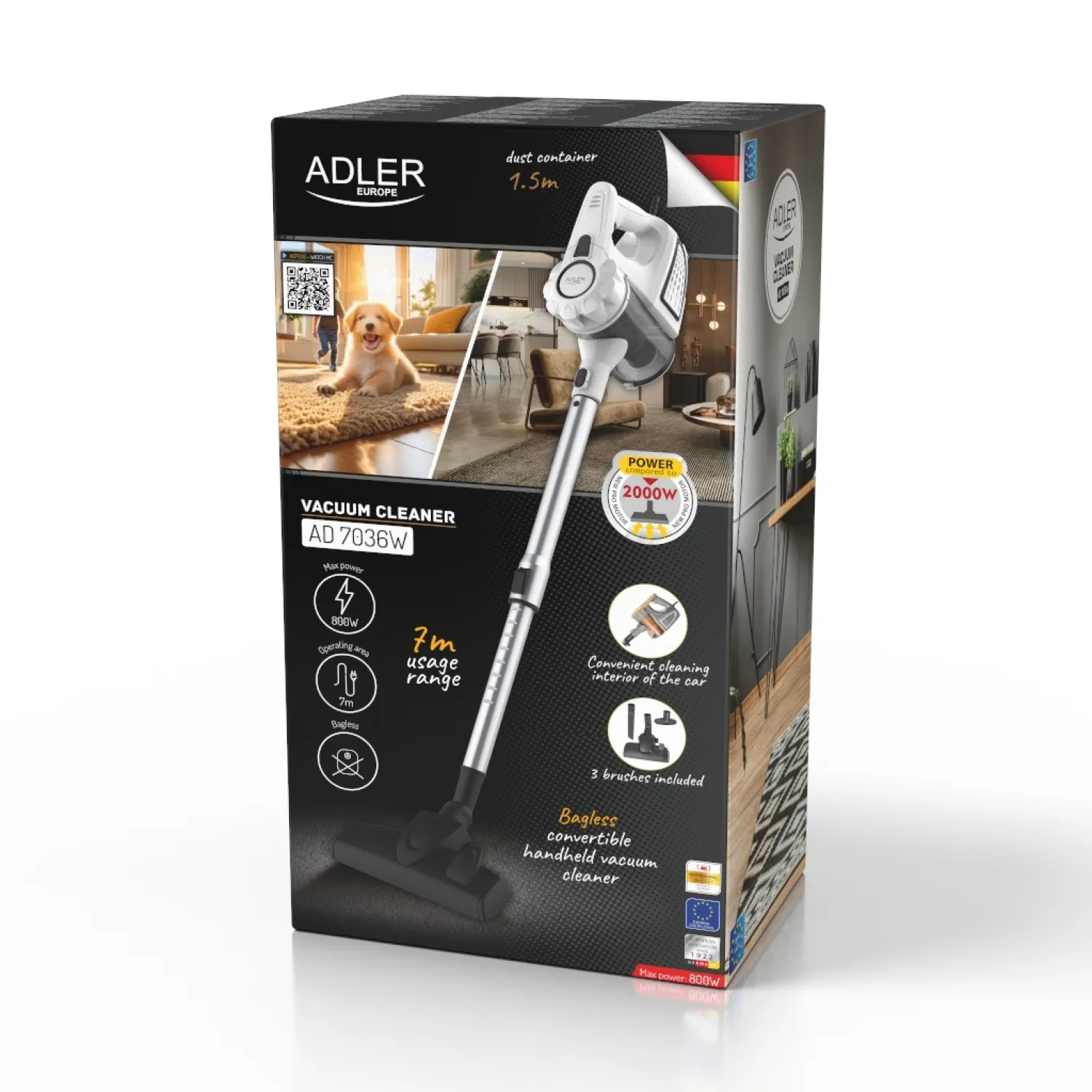 Adler AD 7036W - handdammsugare 1.5 L 800 W p&aring;sl&ouml;s, vit