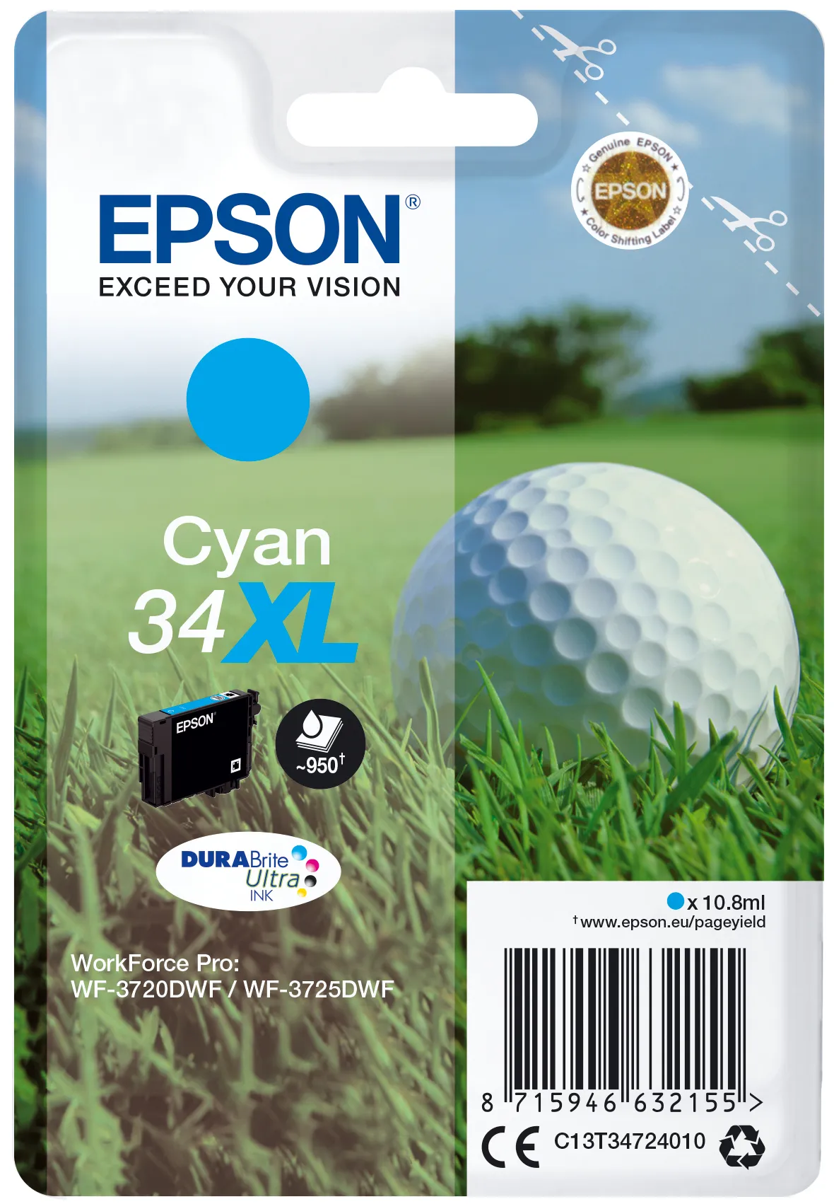 Epson 34XL -mustekasetti, 10.8 ml, cyan