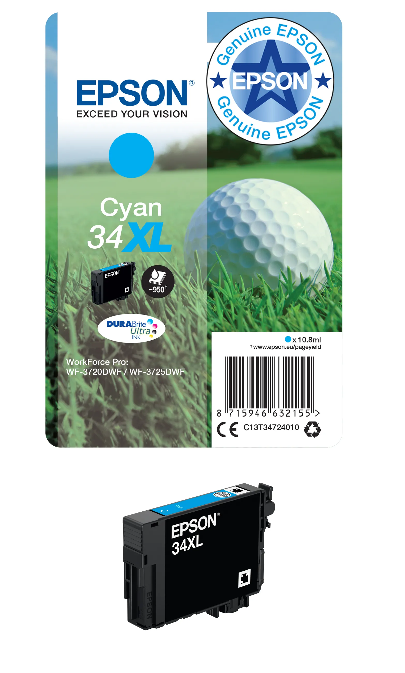 Epson 34XL -mustekasetti, 10.8 ml, cyan