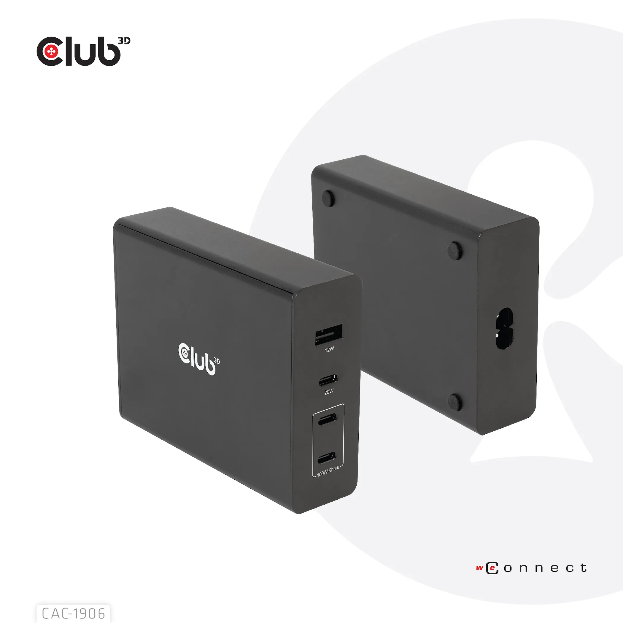 Club 3D 132W GaN, 3x USB-C + USB-A, PD3.0 - charger, Black