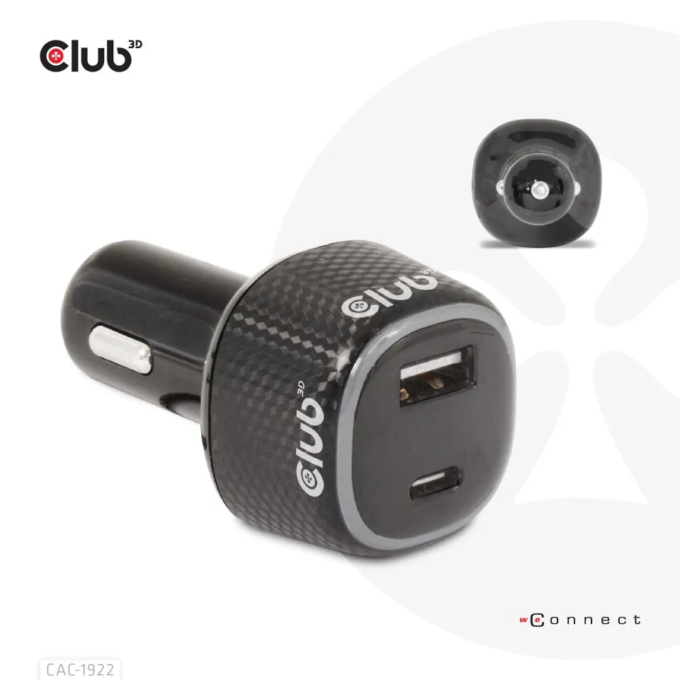 Club 3D 63W 1xUSB-A, 1xUSB-C - billaddare, Svart
