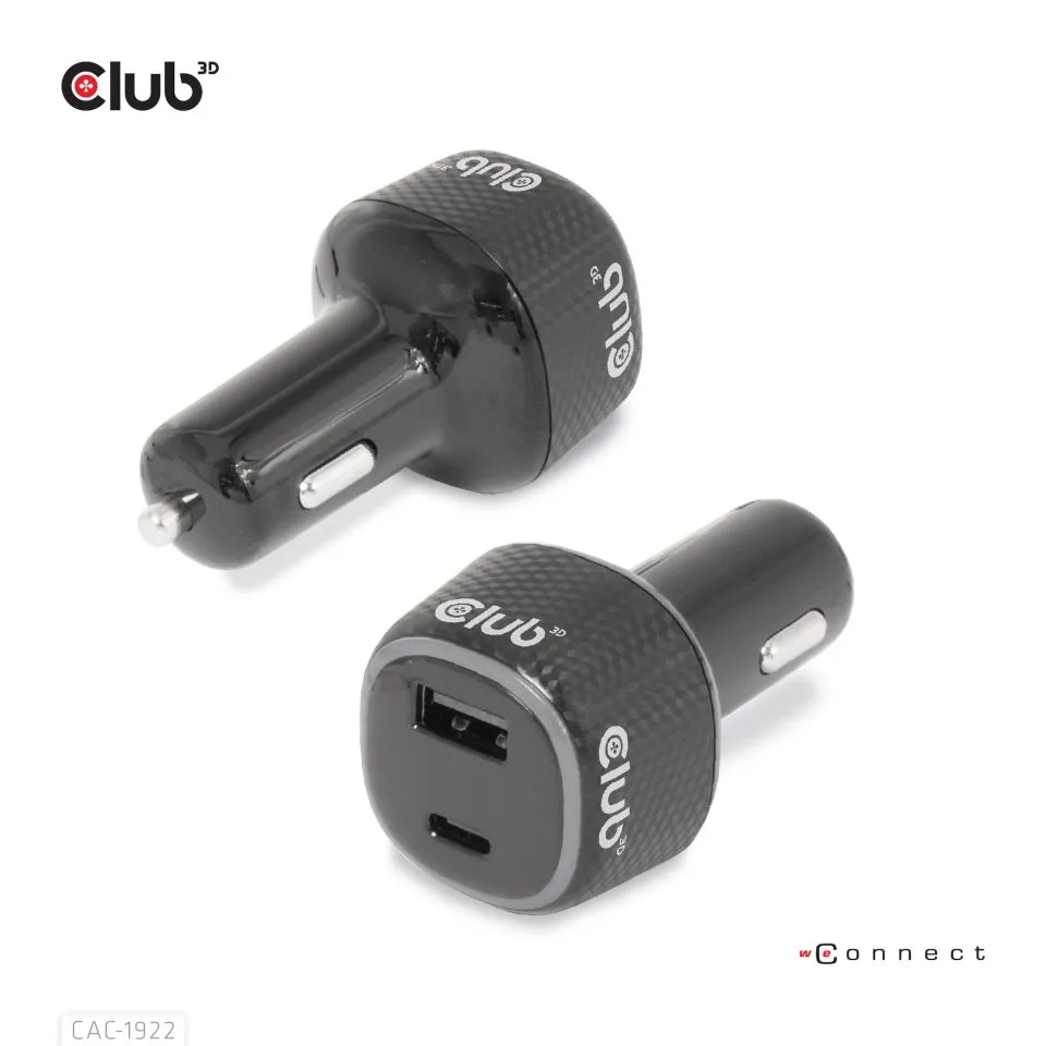 Club 3D 63W 1xUSB-A, 1xUSB-C - billaddare, Svart