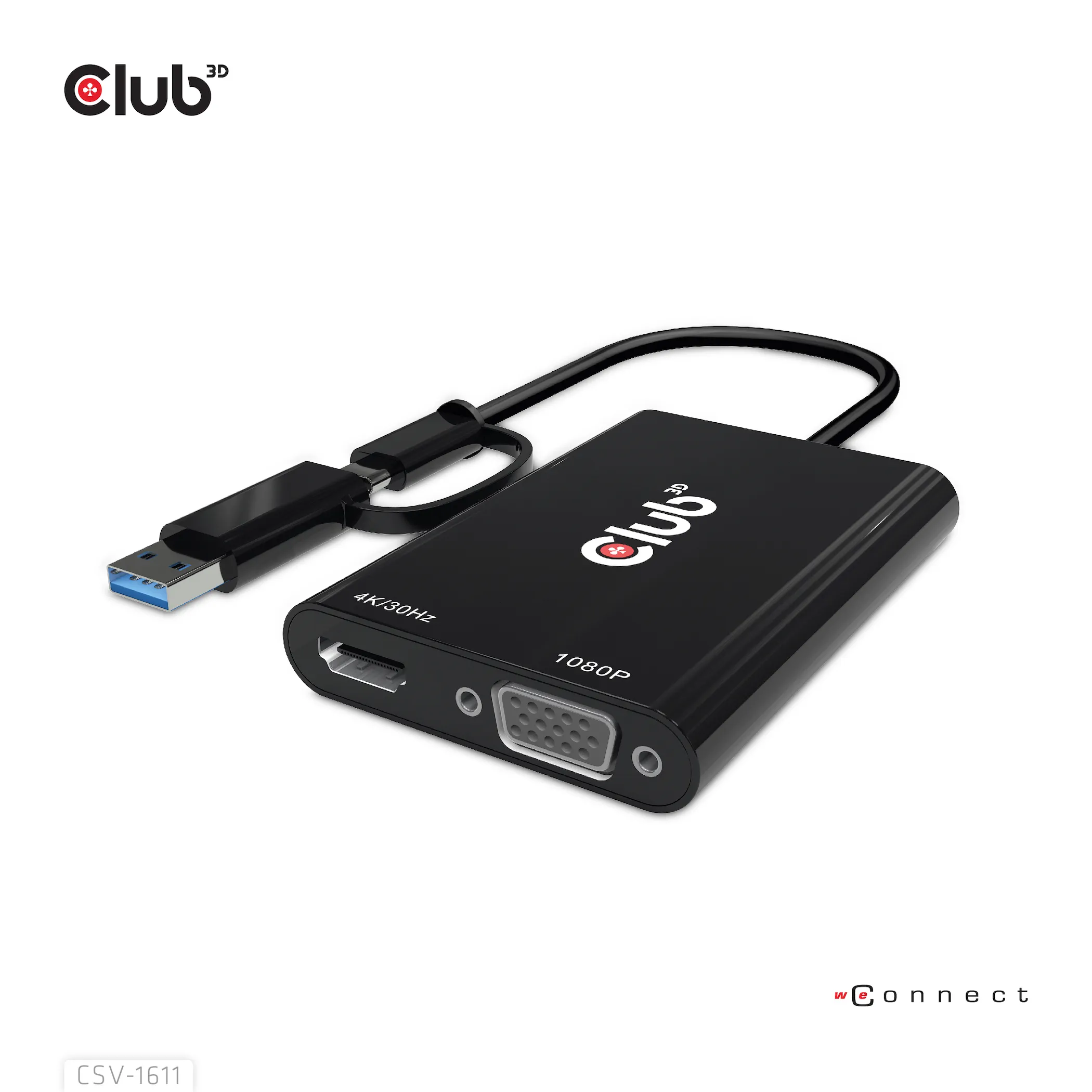 Club 3D GEN1 USB-C/-A - DUAL HDMI 4K/30HZ VGA 1080/60HZ - adapter, Svart