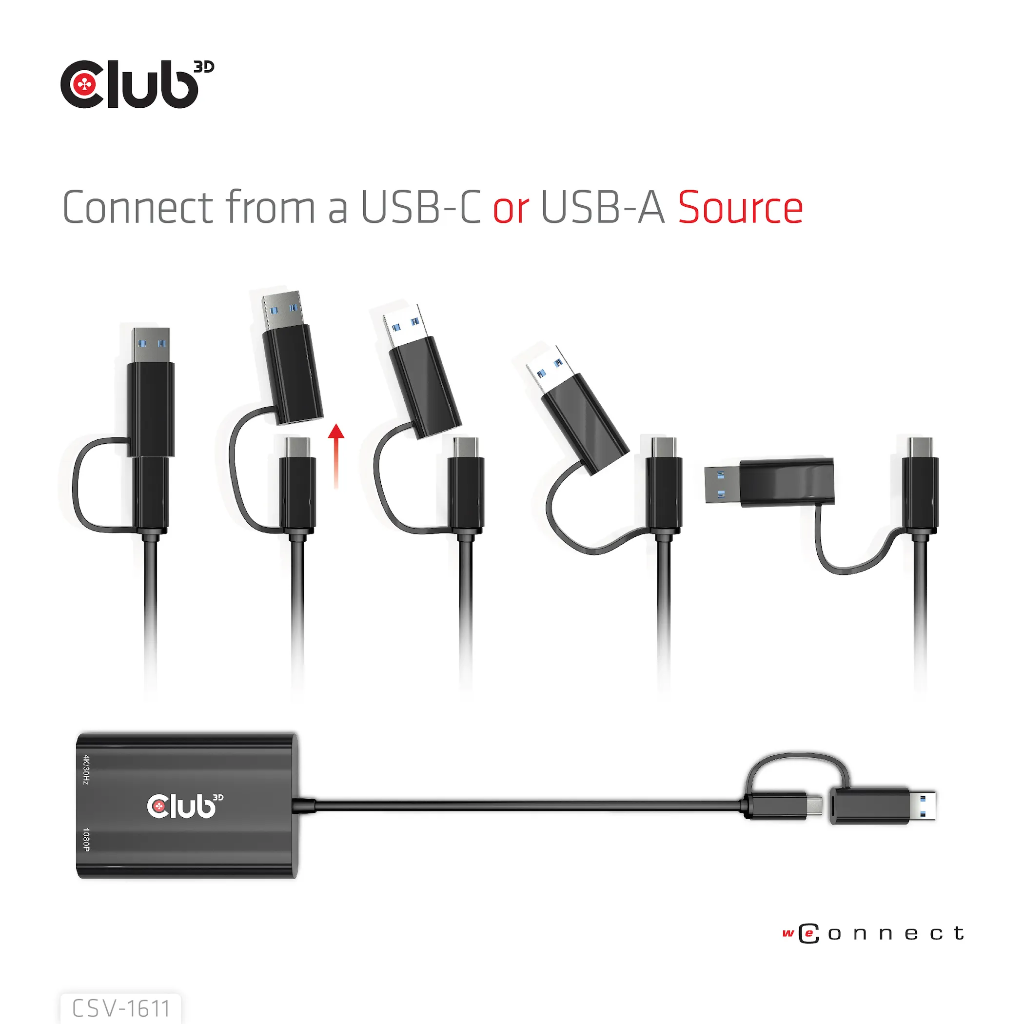 Club 3D GEN1 USB-C/-A - DUAL HDMI 4K/30HZ VGA 1080/60HZ - adapter, Svart