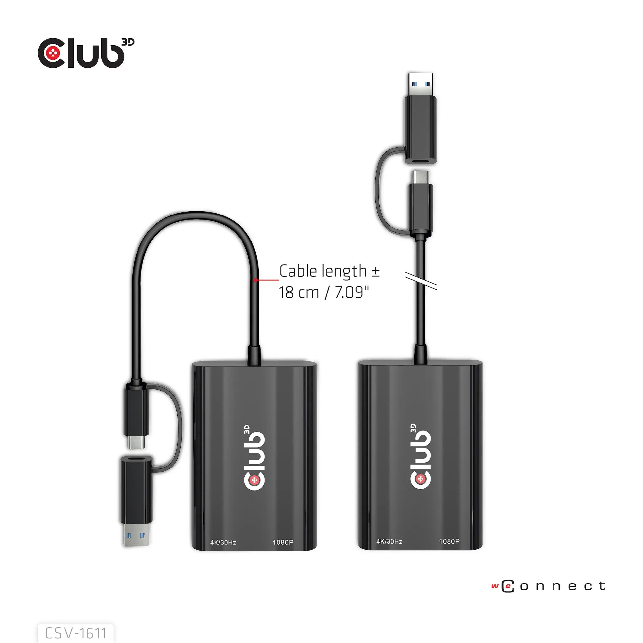 Club 3D GEN1 USB-C/-A - DUAL HDMI 4K/30HZ VGA 1080/60HZ - adapter, Svart