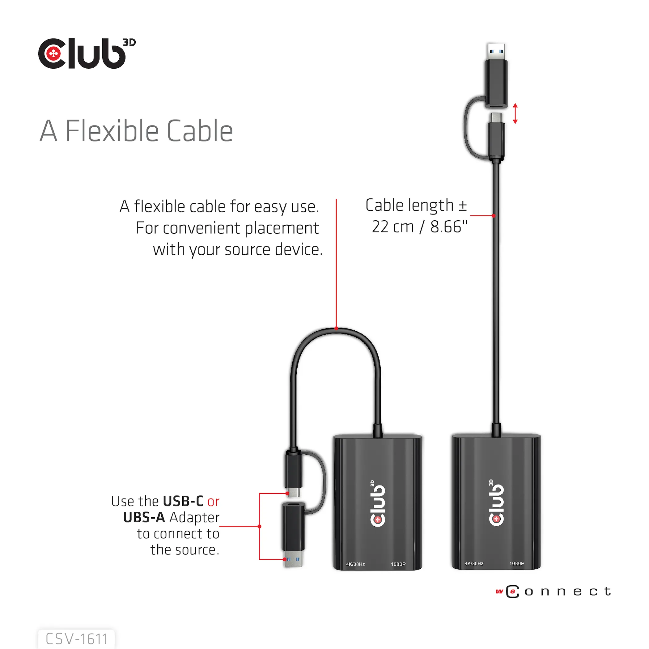 Club 3D GEN1 USB-C/-A - DUAL HDMI 4K/30HZ VGA 1080/60HZ - adapter, Svart