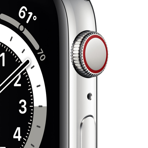 Apple Watch Series 6 GPS + Cellular, 44mm Silver Stainless Steel Case with White Sport Band - Regular