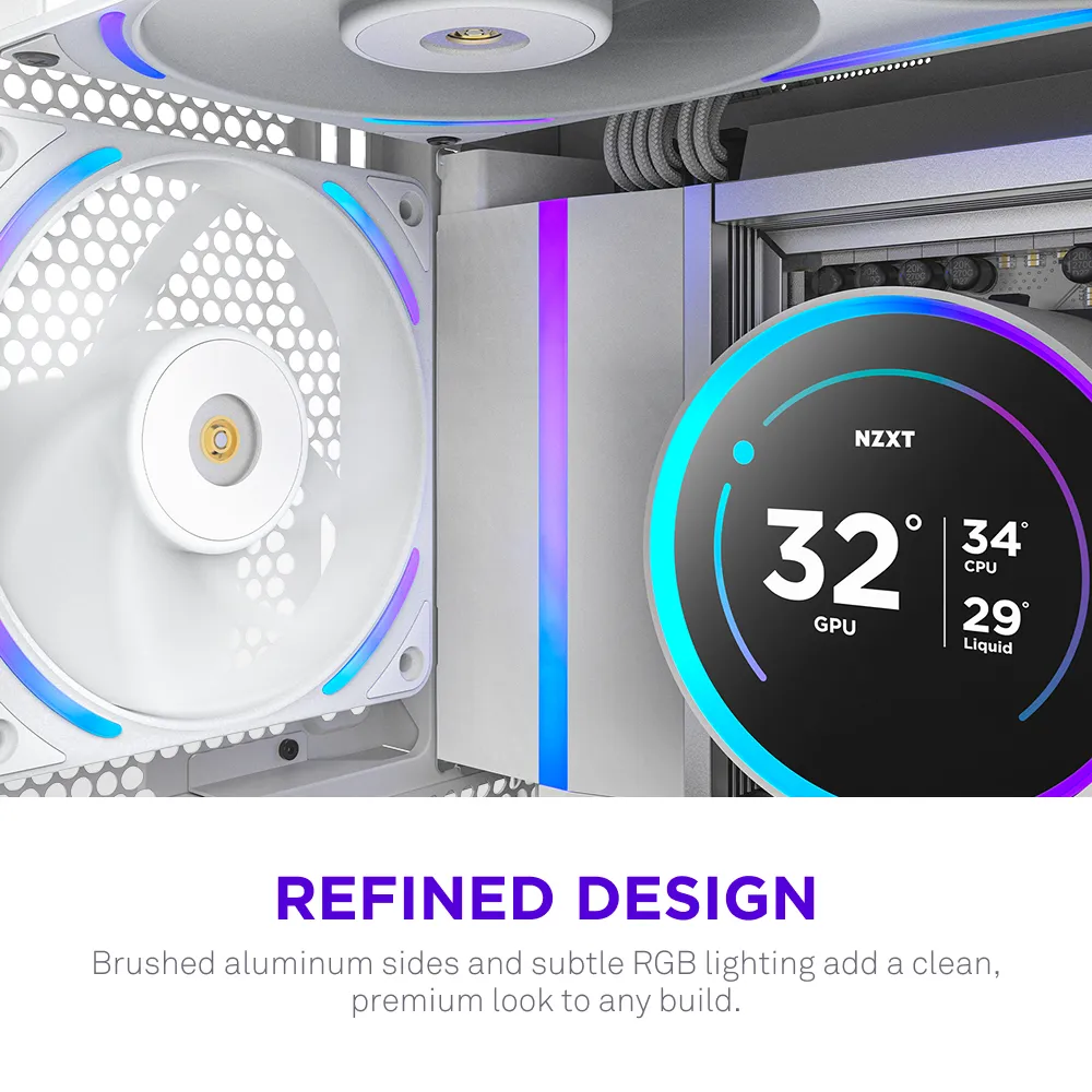 NZXT F120X Performance PWM RGB-fl&auml;kt, fluiddynamiskt lager, 120 mm, vit