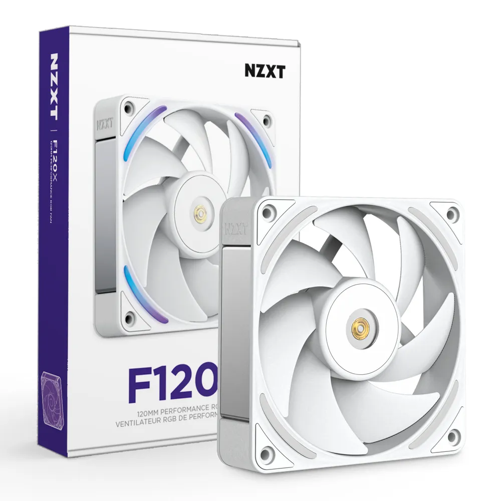 NZXT F120X Performance PWM RGB-fl&auml;kt, fluiddynamiskt lager, 120 mm, vit