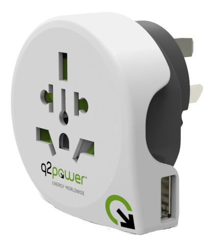 Q2power maadoitettu matkasovitin, koko maailma - Australia/Kiina,1xUSB