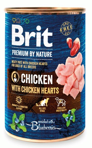 Brit Premium by Nature Chicken with Hearts, Wet food for dogs, Adult, Grain Free, 400g