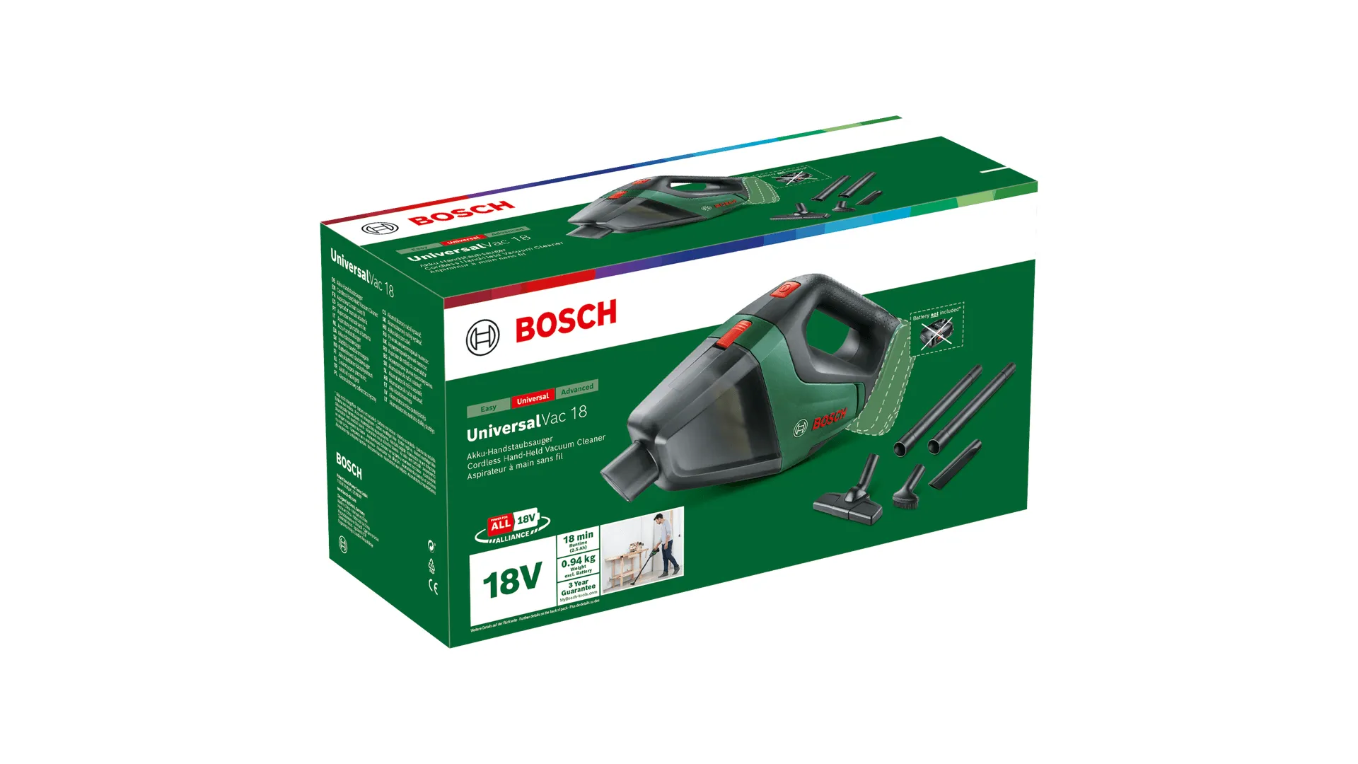 Bosch UniversalVac 18 18V 2.5 Ah 0.5 L -k&auml;sik&auml;ytt&ouml;inen imuri, musta, vihre&auml;