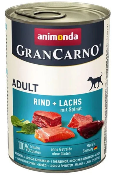 Animonda GranCarno Adult with Salmon and Spinach, Wet food for dogs, Grain Free, 400g
