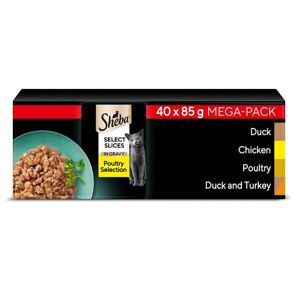 Sheba Selection Select Slices Poultry Selection in Gravy, Wet food for cats, Adult, 40 x 85g