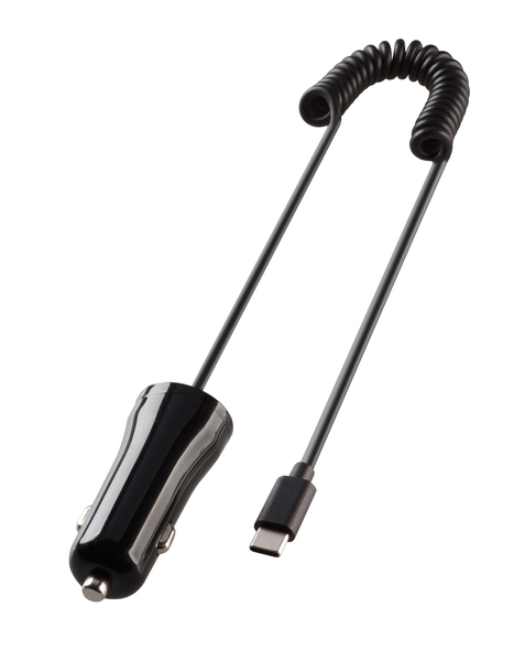 VIVANCO Car Charger USB-C 2.4A with 1m spiral cable, black
