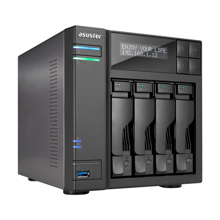 ASUSTOR AS6204T 4-Bay NAS Intel Celeron Quad-Core 4 GB SO-DIMM DDR3L GbE x 2 USB 3.0 &amp; eSATA WoL System Sleep Mode