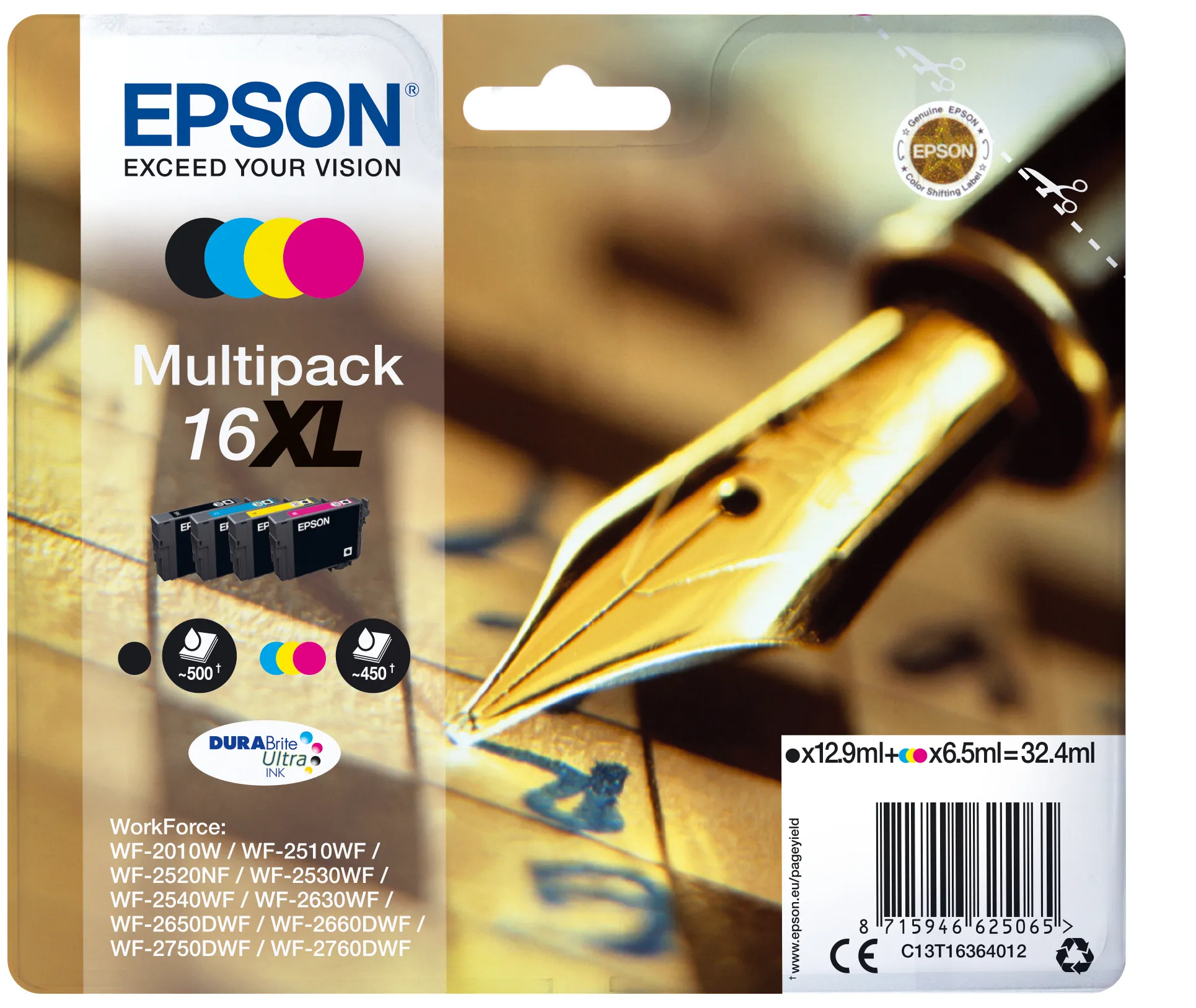Epson 16XL-mustekasettipakkaus, musta, syaani, magenta, keltainen, 4 kpl