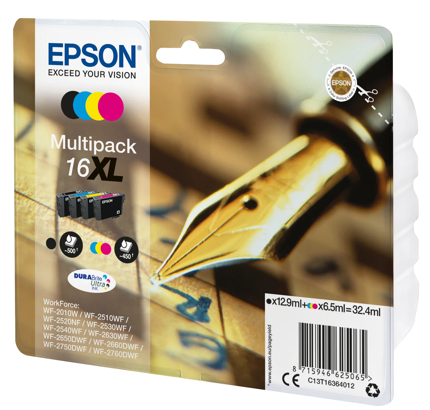 Epson 16XL-mustekasettipakkaus, musta, syaani, magenta, keltainen, 4 kpl