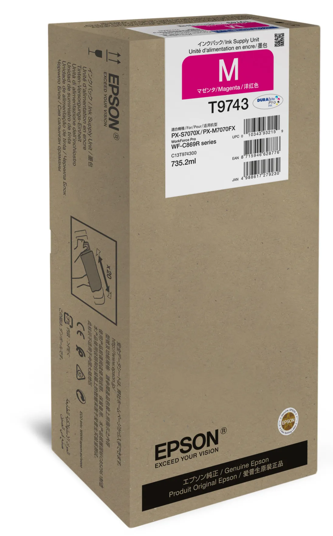 Epson WorkForce Pro C13T974300 XXL -mustekasetti, 735.2 ml, magenta