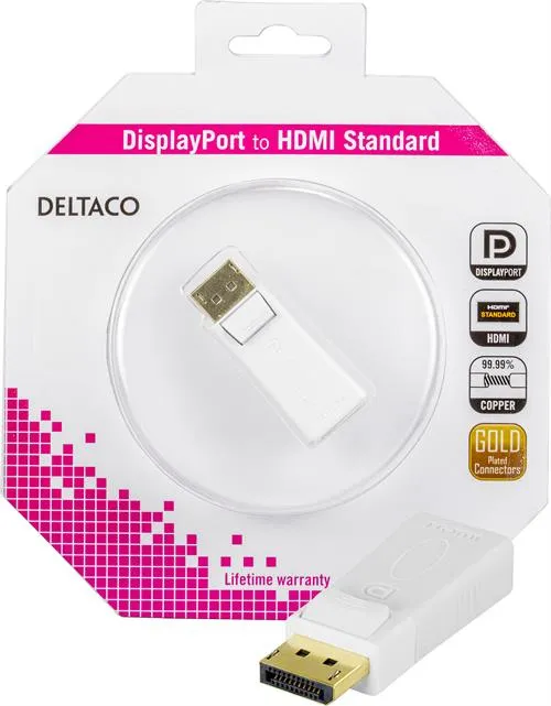 DELTACO DisplayPort - HDMI sovitin, 20-pin u - n, valk