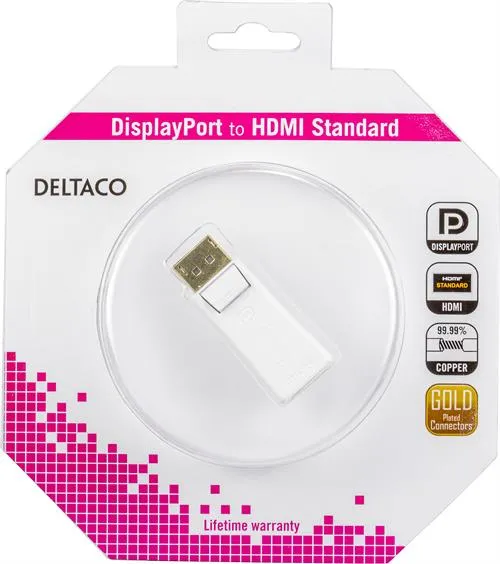 DELTACO DisplayPort - HDMI sovitin, 20-pin u - n, valk