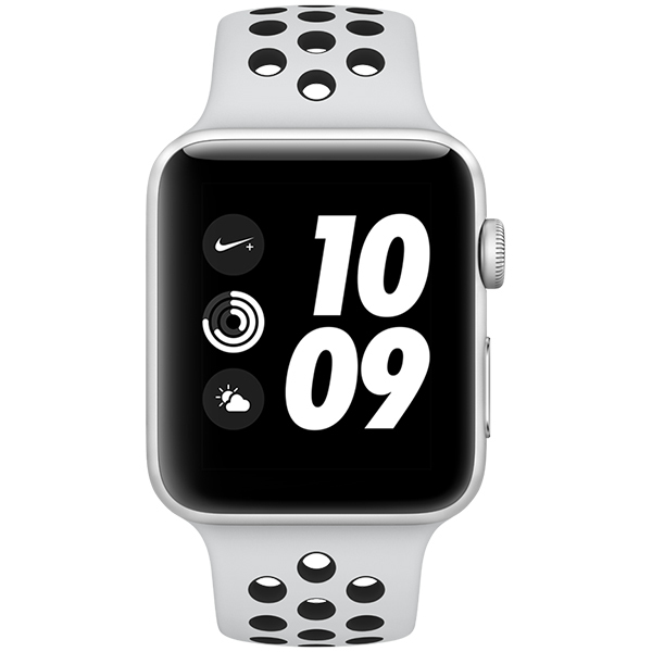 Apple Watch Nike+ GPS, 42 mm - Hopeanv&auml;rinen alumiinikuori ja platina/musta Nike Sport ‑ranneke